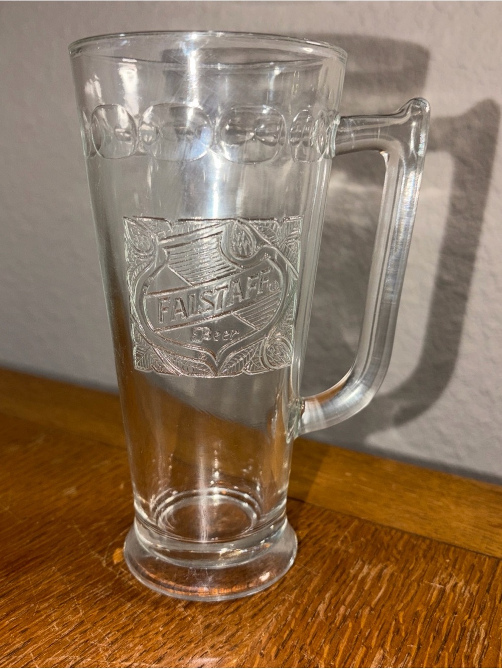 Falstaff Beer Glass 7 Inch Handled Mug Embossed Logo